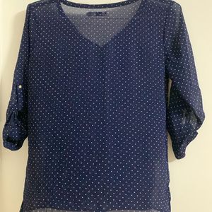 Polka Dots Dark Blue Sheer Top