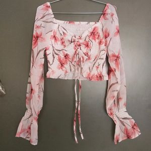 Ballon Sleeve Sinched Floral Top