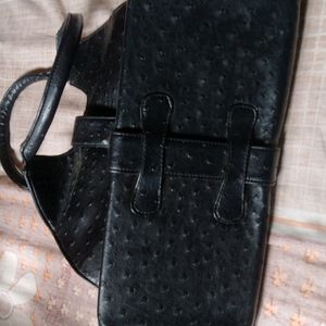 Espelho Designer Black Leather Hand Bag