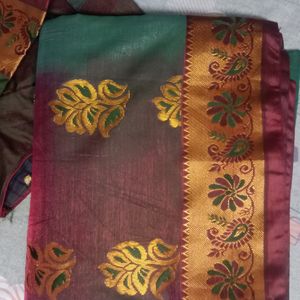 New Pattu Saree With Stitched Blouse