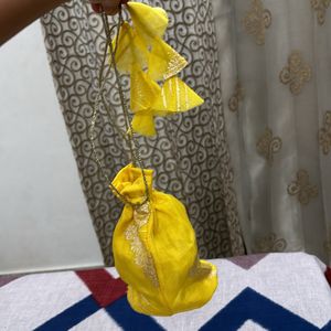 Hand Stitched Yellow Potli With Shagun Lifafa