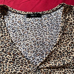 Shein Leopard Drawstring Top