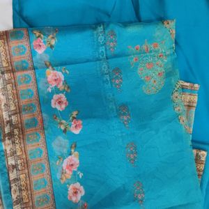 Roman Silk Firoji Suit With Organza Dupatta