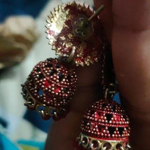 Red Jhumki Earrings