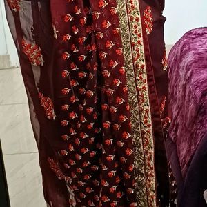 Maroon Wedding Saree With Blouse