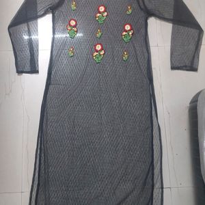 Trendy Black Straight Net Kurti(M)