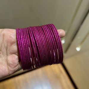 2/10 Magenta Sparkle Metal Bangles 24 Pcs