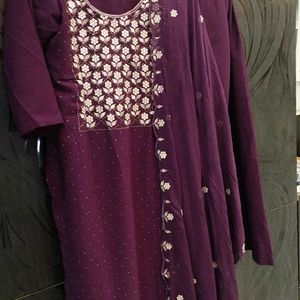 Best Purple Three Piece Kurti Set Georgette Fabric