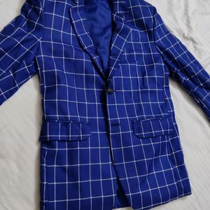 Men Partywear Checked Viscose Rayon Blue Blazer