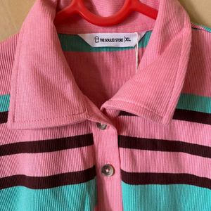 Polo Neck Striped Top