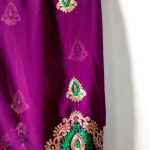 Purple Saree With Green Border