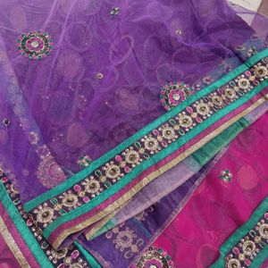 Ghaghra Style Purple Saree