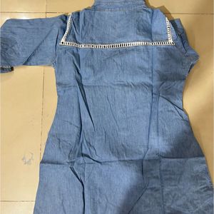 Denim Kurta with 2 Side Pockets |