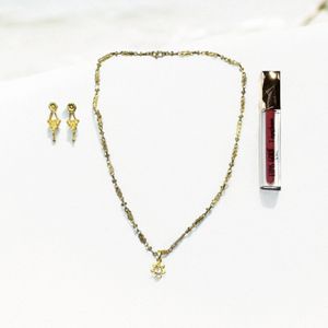 (Pack Of 3) Neck Chain, Earrings & Lip Gloss