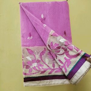 Pink Embroidery Super Net Saree With Blouse