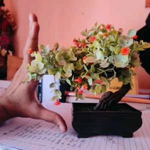 Artificial Bonsai Plant With Cute Reddish Flowers