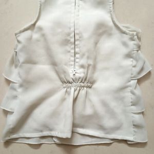 White Frilled Top With Short Set