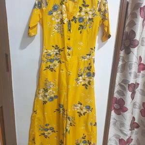 Mustard Yellow and Blue printed cold-shoulde