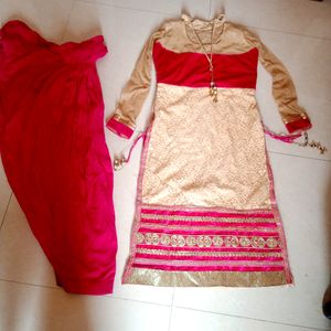 Pink And Gold Party Wear Suite