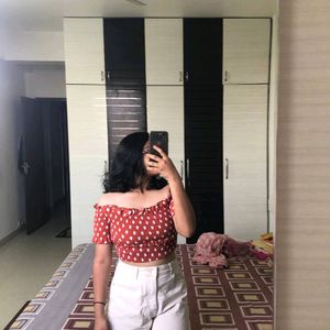 Off Shoulder Korean Polka Doted Cutest Top