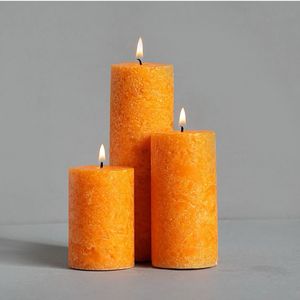 Set of 3 Fragnance Pillar Candle(Orange Marble)