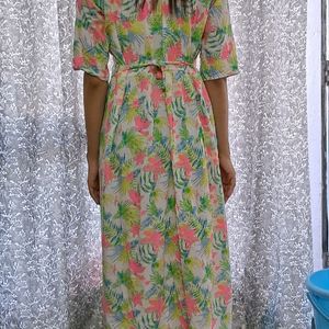Vibrant Floral Print Maxi Dress With Side Slit