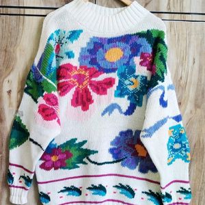 Offwhite Colourful Design Baggi Sweater Size-46