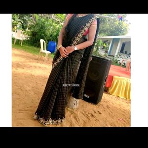 Black Cut Work Saree With Boat Neck Blouse