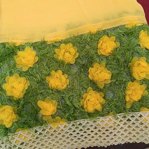 Yellow and Green Grass Work Saree...