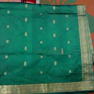 Festive Wear pure green silk sareee