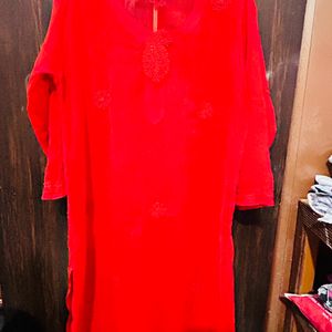 Chikenkari Deep Red Kurta