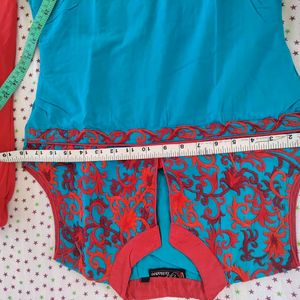 L - Xl Size Sky Blue Suit Set With Plazo