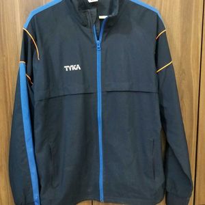 Dark Blue Sports Track Jacket With Orange Trims