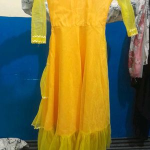 Beautiful Party Wear Yellow Layers Dress