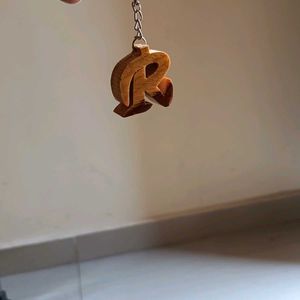 Wooden Keychain "R" Letter