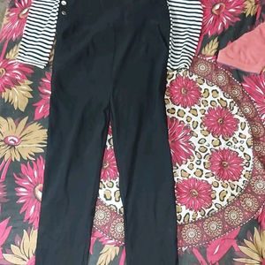 Black Dungaree With Stripped Top