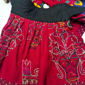 Hand Embroidered Red Wrap Around Skirt