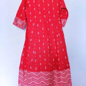 Layered A-Line Kurta With Cross Stitch Print