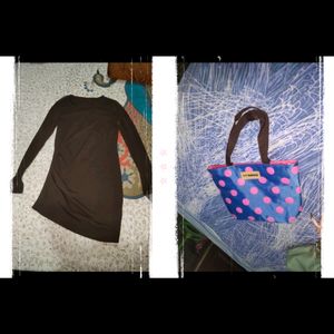 Women Winter Dress + Bag Combo