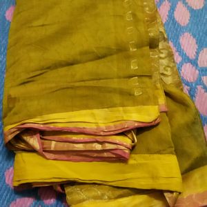 Yellow Saree With Golden Design