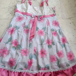 Floral Satin And Georgette Dress For Girls