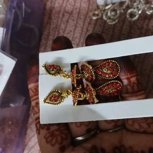 Red Jhumka Earrings 3 Layer