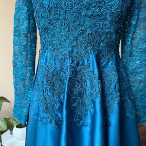 Teal High Low Embellished Gown