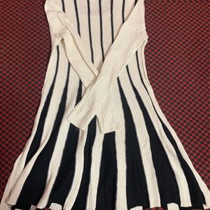 A Black Stripped White Flared Mini Dres