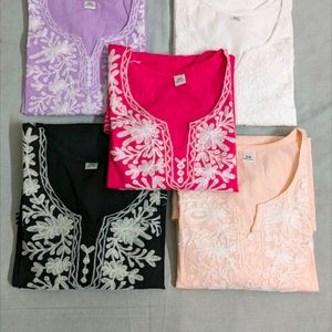 Set Of 5 Short Chikenkari Kurtis