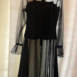 Black Sheer Tunic Top With Slit