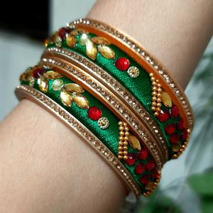 Royal Bridal Green Silk Thread Bangles Set