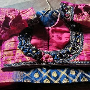 Beautiful Pink And Navy Blue Banarasi Saree