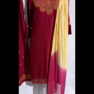 Xxl Size Embroidered Plazo Kurti Set With Dupatta