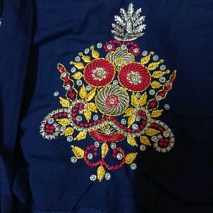 Attractive Blue Kurti With Embroidery